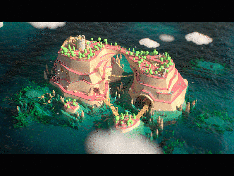 Smuggler's Island (animated) 3d bright c4d cg clouds colorful environment fish island low poly octane render pirates sea seagulls smugglers