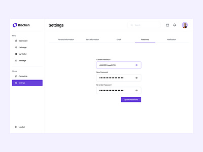 Bischen: Password Interaction admin panel admin ui dashboard dashboard ui design design system fields form minimal minimalism password preferences settings simple ui kit user interface design ux web web design