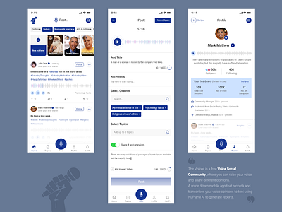 The Voicee (Social Networking Community) app design app ui connect design instagram ios iphone micro interaction mobile ui podcast podcasting social social network socialmedia twitter ui uiux voice voice over