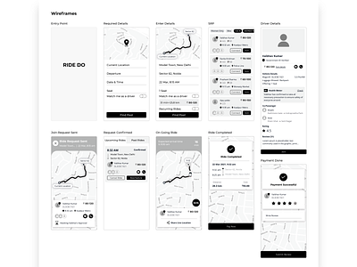 Wireframe app application blueprint car car pooling researcher user user experience ux design wireframe