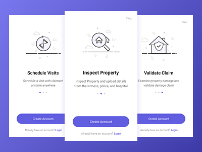 Onboarding Screen app claim claimant inspect property onboarding onboarding screens onboarding ui schedule uiux walk through