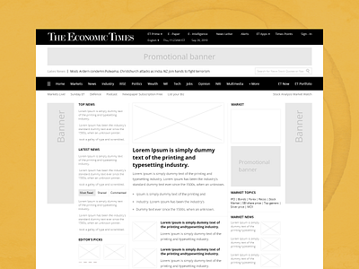 Economic Times Website Redesign blueprint grayscale newsfeed prototype redesign website wireframe yellow