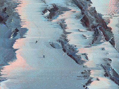 Skiing on spaceship ruins glitch art illustration landscape pixel sort poster poster art