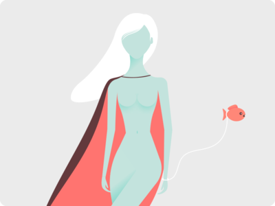 Walking her pet fish. underwater hair pet fish albino illustration