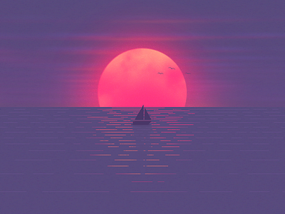 Sunset on a beach illustration sunset