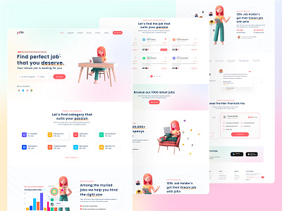 jofin - Job Finder Landing Page dream job graphic design helioit hiring platform hiring website job finder job finder website job potal landing page job search job seeker website landing page mobile app ui ui design uiux user expreance design user interface design ux design ux research website design