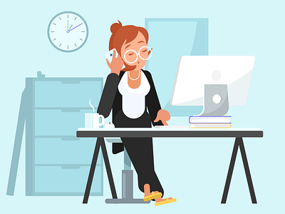 Girl at the office girl illustration office phone vector