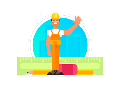 Stock style engineer illustration character design constructor engineer happy illustration orange