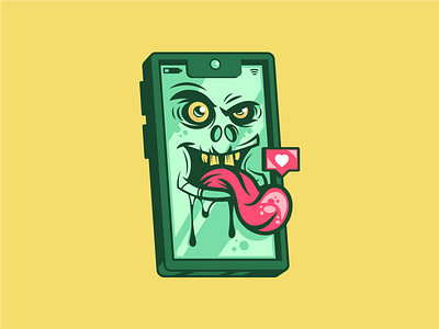 Scary mobile character design digital painting drawing green illustration illustrator logo mobile phone scary sticker vector