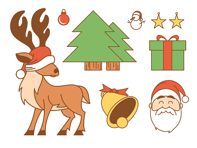Christmas decoration bells character christmas cute decoration happy icon illustration jingle pattern reindeer santa set snowman sticker vector xmas