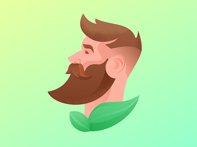 Organic beard oil barbershop beard beard oil character design digital painting flat green hair hair care icon illustration illustrator leaves logo vector