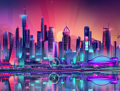 New illustration 🌆 city cityscape contemporary design illustration illustrator neon outrun pabloladosa vector vectorart