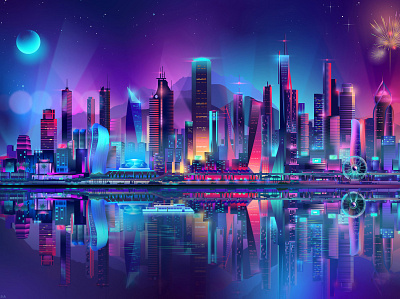 Night City - Pablo Ladosa x Pokerstars branding contemporary design illustration illustrator outrun pabloladosa synthwave vector vectorart