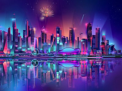 Night City - Pablo Ladosa x Pokerstars branding contemporary design illustration illustrator outrun pabloladosa synthwave vector vectorart