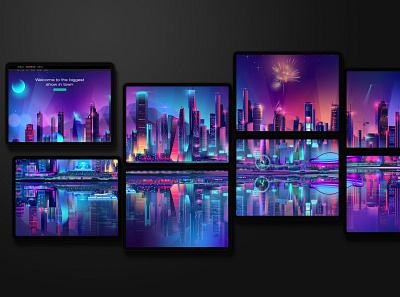 City Illustration branding contemporary design illustration illustrator outrun pabloladosa synthwave vector vectorart