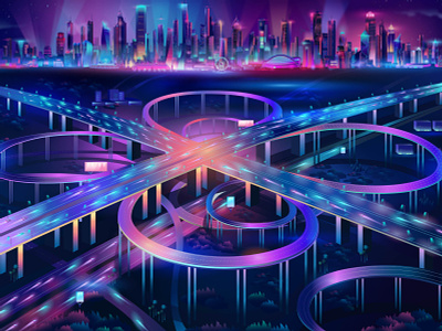 Intersection / Cyberpunk / Synthwave Illustration contemporary design illustration illustrator neon outrun pabloladosa synthwave vector vectorart