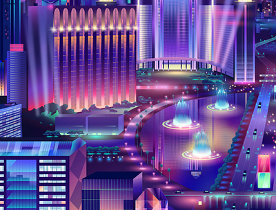 Casino city details cyberpunk design illustration illustrator pabloladosa synthwave vector vectorart