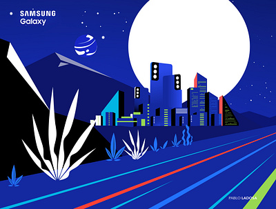 Samsung Galaxy Mini-Games Design Cover art branding city design designglat galaxy illustration illustrator minigames pabloladosa samsung synthwave vector vectorart
