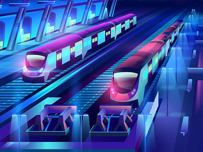 Trains 🚄🚅 art arte branding contemporary design drive flat illustration illustrator neon pabloladosa synthwave vector vectorart web