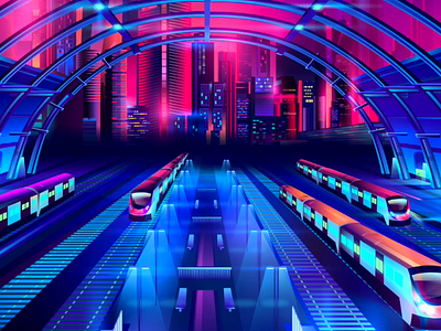 Train Station - Motion adobe after effects branding contemporary design illustrator modern motion motion design neon outrun pabloladosa synthwave techno vector vectorart