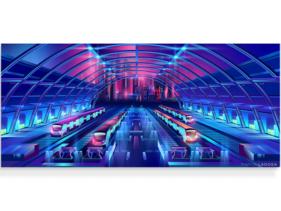 Train Station - Pablo Ladosa arte branding contemporary design drive illustration illustrator neon outrun pabloladosa synthwave vector vectorart