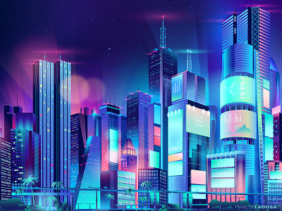 ✨Downtown City - Illustration contemporary illustration digital london new york outrun picadilly retrowave shibuya synthwave times square tokyo vaporwave vector 設計