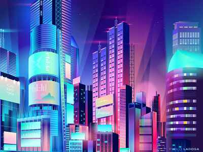 Downtown City adobe adobe illustrator design illustrator outrun retrowave synthwave tokyo vector