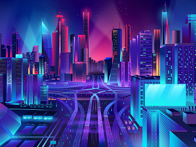 City Roads contemporary design illustration illustrator neon outrun pabloladosa synthwave vector vectorart