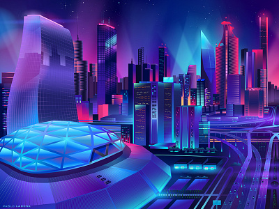 😊Illustration city night architecture art design electronic illustrator landscape london miami midnight modern neon new york night outrun synthwave vector vectorart