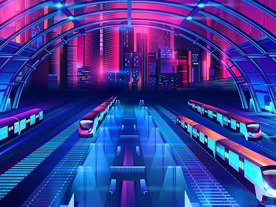 Train Station 🚄Motion HD after effects animation branding design illustrator motion neon outrun pablo ladosa synthwave vector vectorart