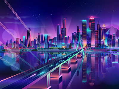 View from the Bridge arte branding contemporary design illustration illustrator ladosa outrun pabloladosa synthwave vectorart