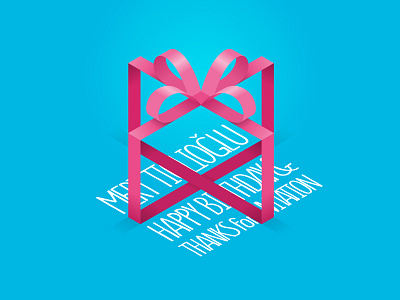 Gift with dribbble elements blue dribbble for invitation gift hello world invitation invition isometric logo pink present the invitation