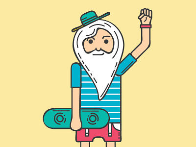 Cool grandfather character grandfather person skateboard summer vector