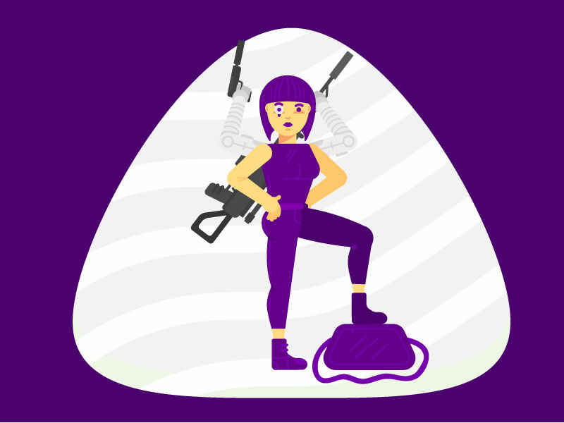 Future future terminator angry weapon picture flatdesign girl robotic robot peoples person flat character