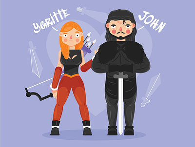Jon And Ygritte flat flat art funart game of thrones jon snow peoples serials vector ygritte