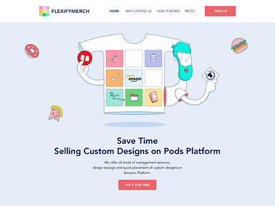 Flexify Merch Landing Page branding cartoon graphic design graphics icons illustraiton logo ui ux design vector web website