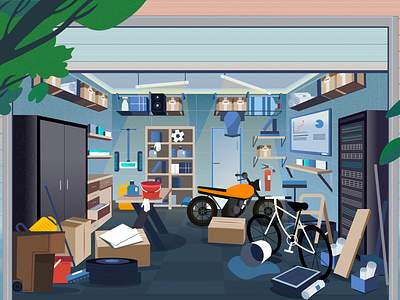 The Garage is in chaos Illustration cartoon digital drawing graphic design illustraion illustration art ui vector web