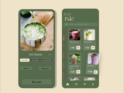 Kopi Pak! (Let's coffes sir ) amateur app cafe coffee coffee menu design drinks green green tea icon logo menu platform resto ui ui design ux