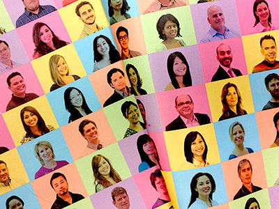 Annual Report People annual report colorful end sheets grid people profiles