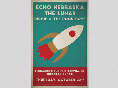 Echo Nebraska Live at Fernando's Pub concert gig poster indie rock kelowna music rocket
