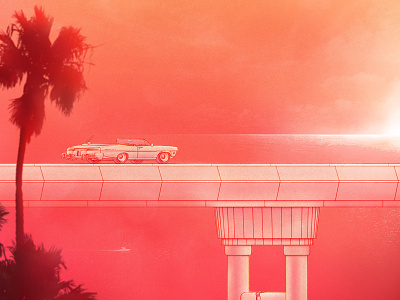 At the Coast beach bra bridge car coast crime illustration palms sunrise sunset suspicious