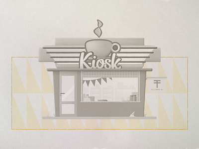 Kiosk black and white café coffee illustration illustrator kiosk retro vintage