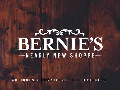 Bernie's Nearly New Shoppe Logo antiques branding design flat flourish hat logo rebrand tshirt vintage