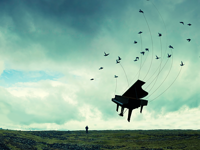 Poster Design: Rachmanioff's Third birds design imagery peaceful photoshop piano posterdesign print surreal whimsical
