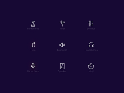 Music Icons headphones icons loudness metronome microphone music note settings speaker tuner vinyl