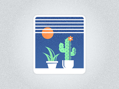 Flowers on windowsill cactus grain illustration minimal minimalist noise retro simple style texture vintage window