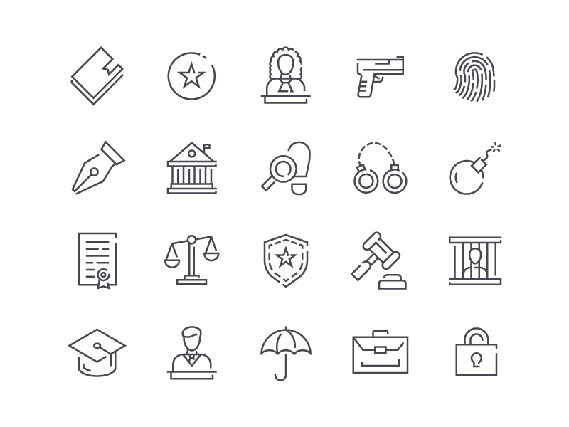 Law Icons symbol sign icon stroke line outline set style vector legal justice law
