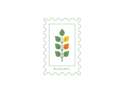 Hello autumn autumn fall green leaves minimalist postage postmark stamp