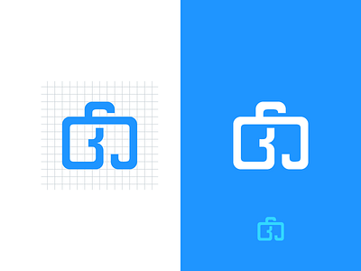 BJ logo [briefcase] + grid b bj blue brand briefcase grid j job logo logo design mark monogram
