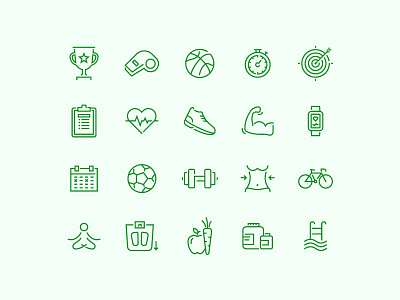 Fitness and Sport Icons design fitness green health icon line minimal outline sport thin
